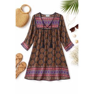 4LoveAndLiberty Johnny Was Silk Sheer Boho Tunic Dress Medallion Large